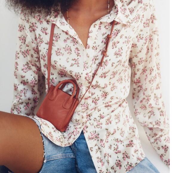 Zara Floral Satin long sleeve top Size XS Cream Color - Picture 1 of 8